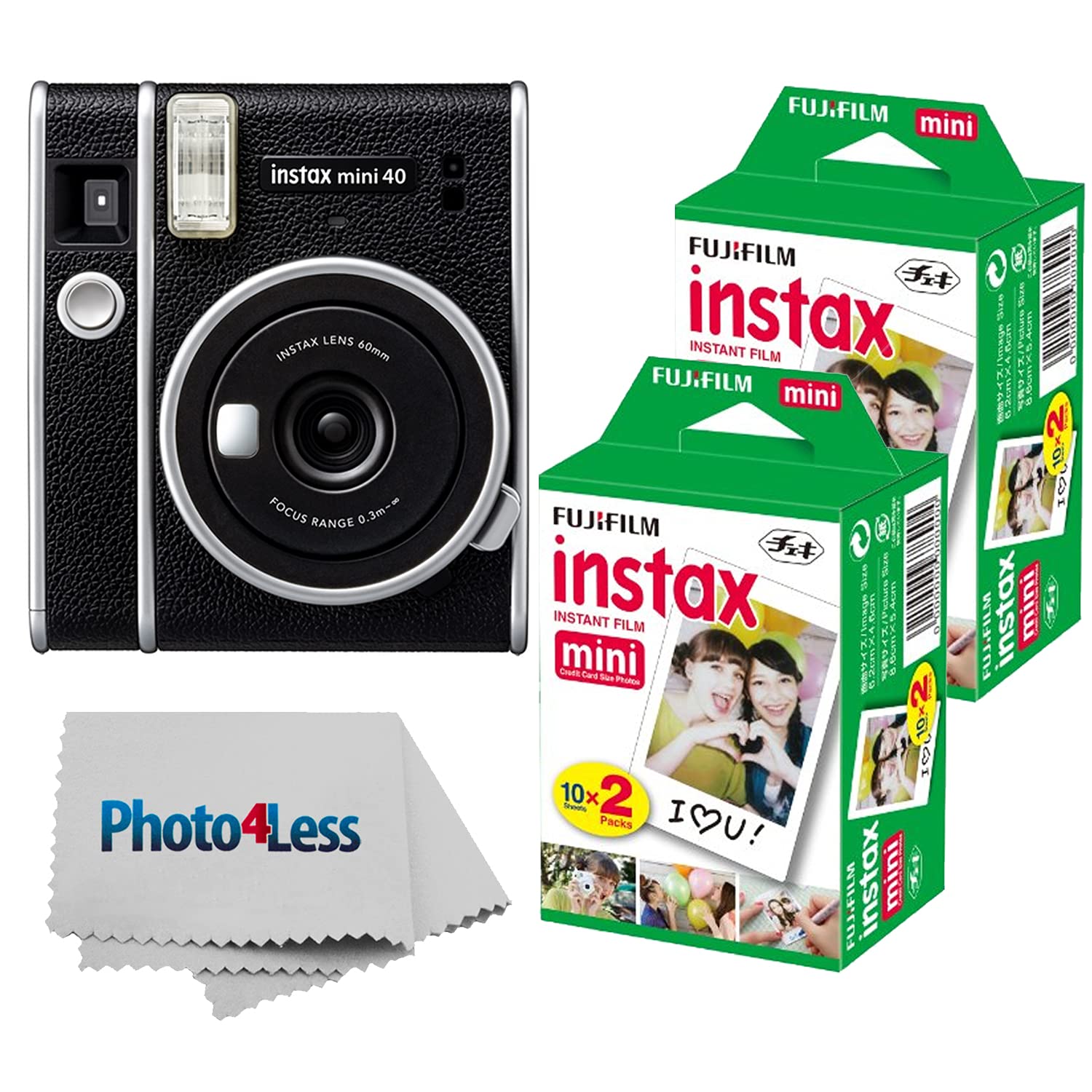  Fujifilm كاميرا فورية Instax Mini 40 باللون الأسود + عبوة Instax Mini Twin Pack فيلم فوري (إجمالي 40 ورقة) - حزمة قيمة رائعة للكاميرا...