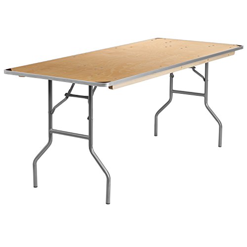 Flash Furniture طاولة مأدبة مستطيلة من خشب البتولا للخدمة الشاقة قابلة للطي مع حواف معدنية وحراس زاوية واقية