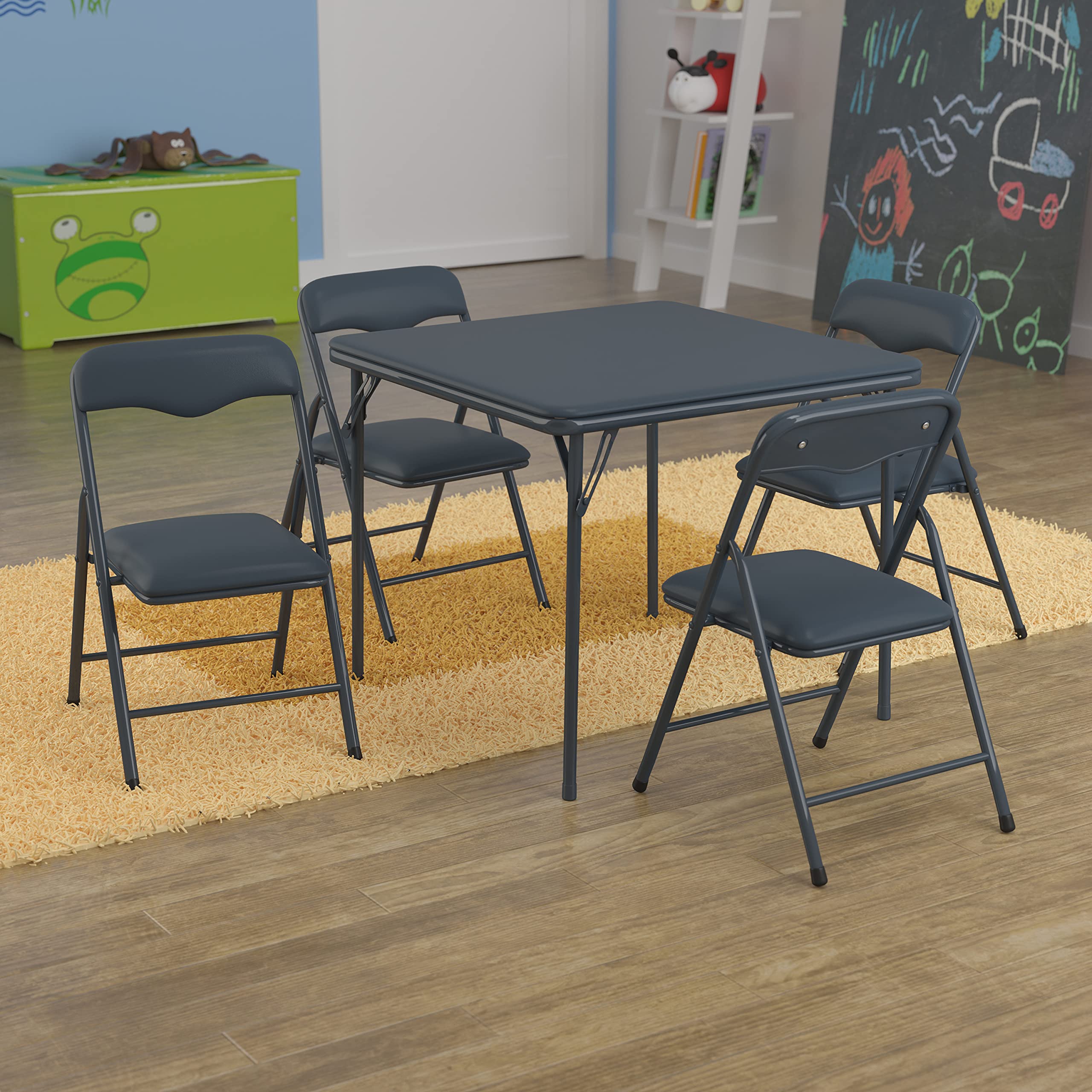 Flash Furniture طقم طاولة وكرسي قابل للطي للأطفال من 5 قطع كحلي