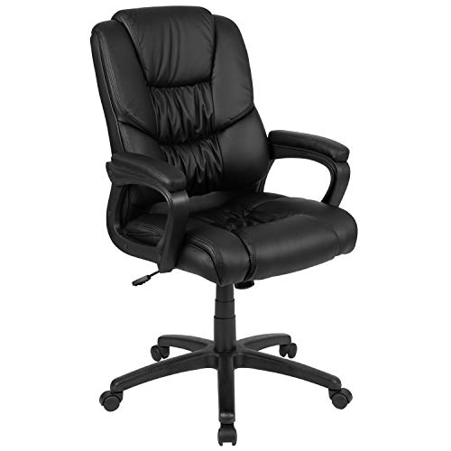 Flash Furniture Flash Fundamentals Big & Tall 400 lb. كرسي مكتب دوار ناعم من الجلد الأسود مع أذرع مبطنة