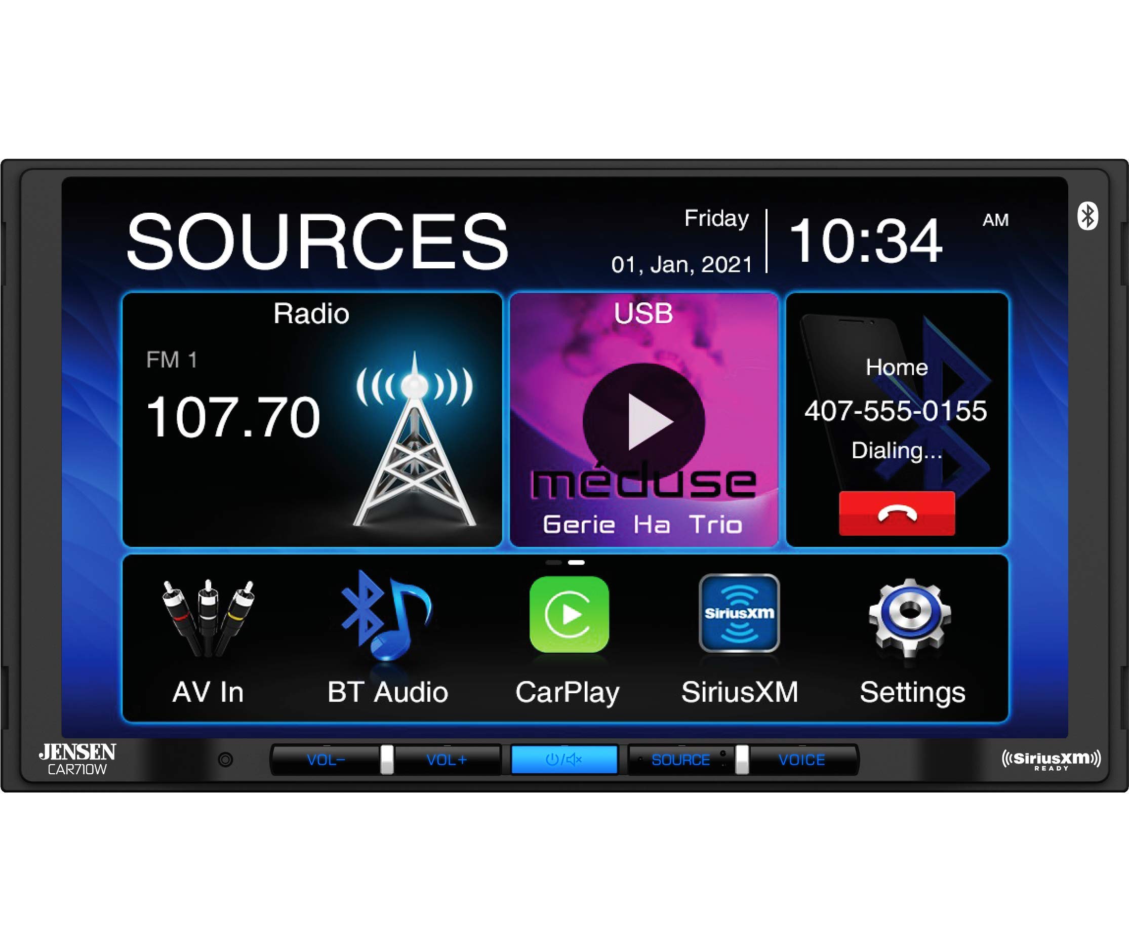 JENSEN جهاز استقبال الوسائط المتعددة CAR710W 7 Mechless مع Apple CarPlay اللاسلكي l يدعم أجهزة Android l SiriusXM-Ready l بلوتوث مدمج