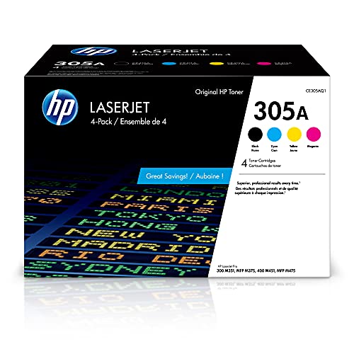  HP خراطيش حبر 305A أسود وسماوي وأرجواني وأصفر (4 عبوات) | تعمل مع LaserJet Pro 300 M351 و LaserJet Pro 300 MFP M375 و LaserJet Pro 400 M451 و LaserJet Pro...