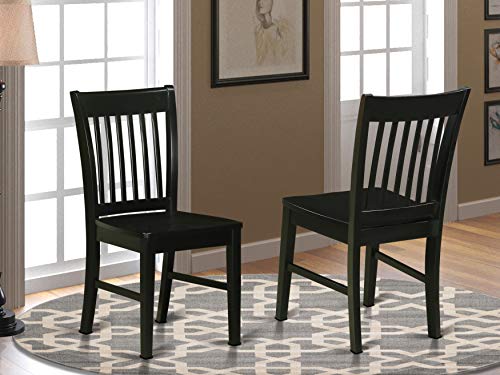 East West Furniture كراسي مطبخ NFC-BLK-W Norfolk - طقم من 2 مقعد خشبي وكرسي طعام خشبي مصنوع من الخشب الصلب
