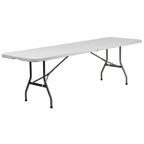 Flash Furniture 8 أقدام ثنائية الطي من الجرانيت الأبيض البلاستيكي ولائم وطاولة قابلة للطي مع مقبض للحمل