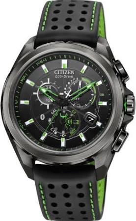 Citizen ساعة يد إيكو درايف سوداء من الفولاذ المقاوم للصدأ للرجال AT7035-01E بلمسات خضراء