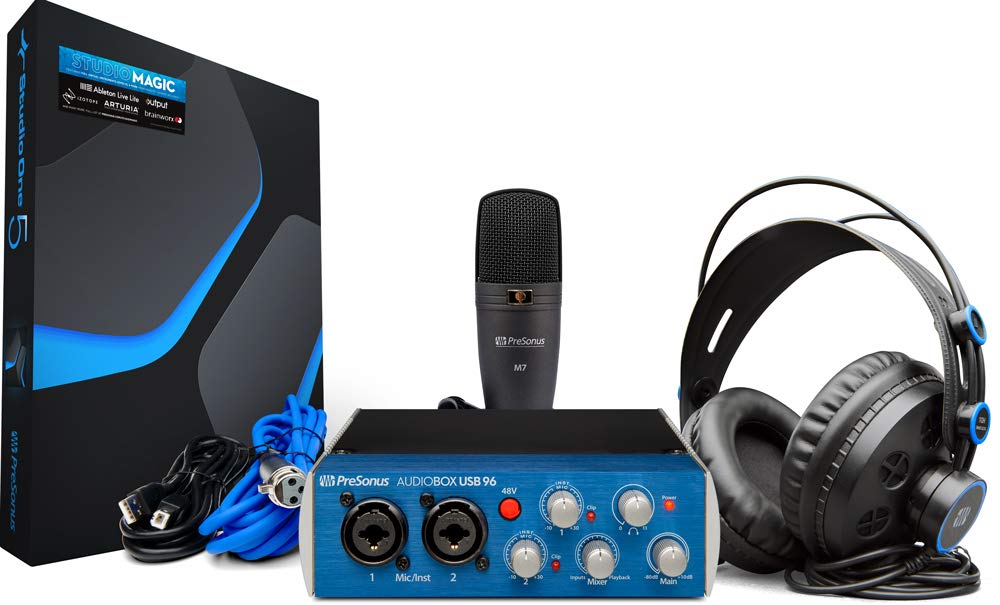 PreSonus حزمة تسجيل AudioBox 96 Studio USB 2.0 مع واجهة وسماعات وميكروفون وبرنامج Studio One
