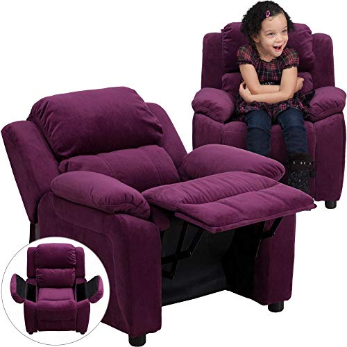 Flash Furniture كرسي أطفال من الألياف الدقيقة باللون الأرجواني مبطن فاخر مع أذرع تخزين