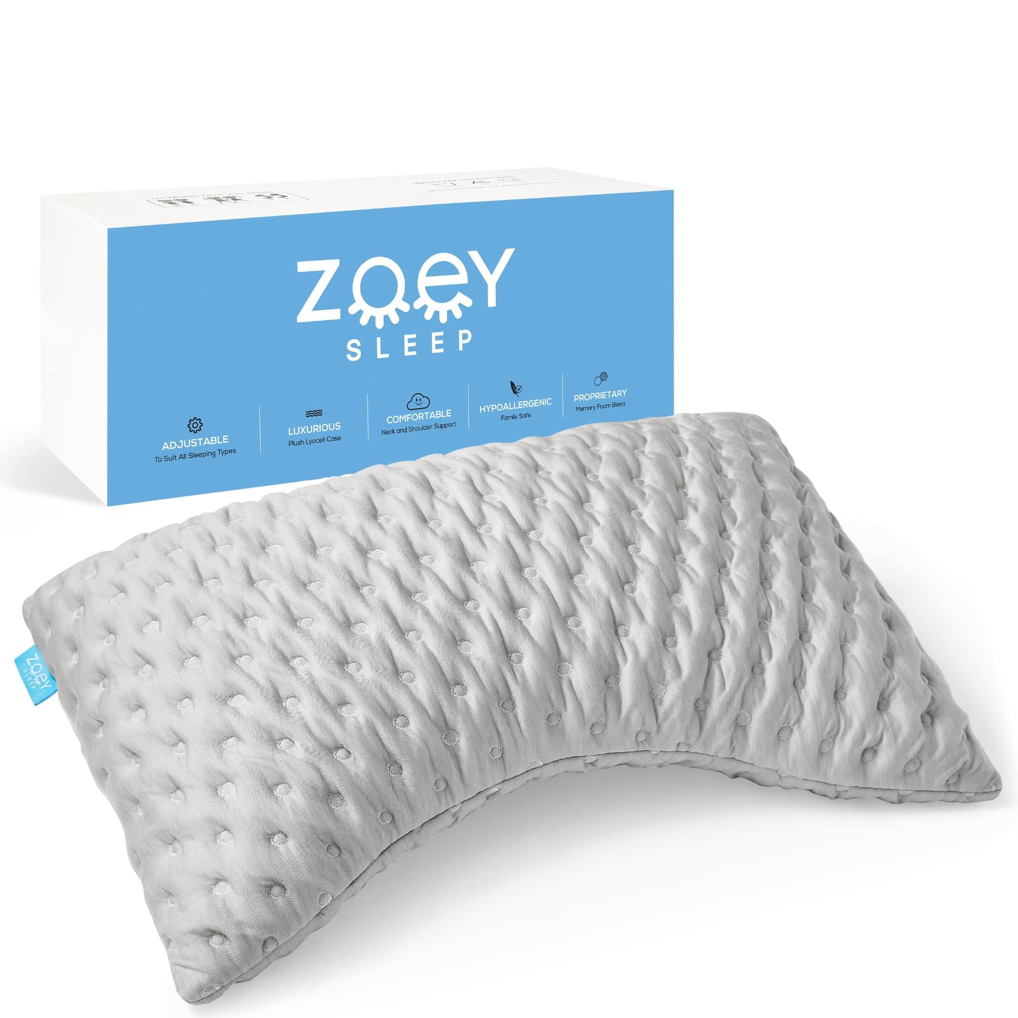 Zoey Sleep وسادة نوم جانبية - وسائد سرير من الإسفنج الذاكرة للنوم - دور علوي داعم قابل للتعديل بنسبة 100٪ - يساعد على...