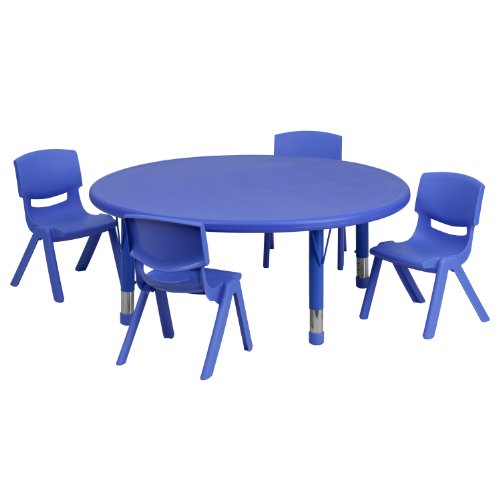 Flash Furniture طقم طاولة نشاط قابل للتعديل بارتفاع بلاستيك دائري 45 بوصة مع 4 كراسي