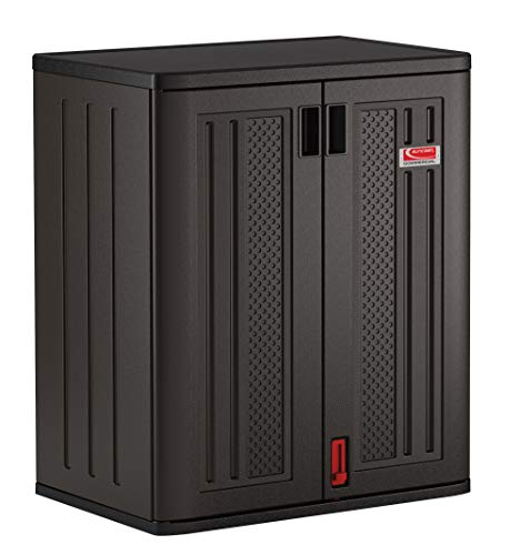 Suncast Commercial خزانة تخزين ذات أرفف سوداء مصبوبة بالنفخ للاستخدام في الأماكن المغلقة أو الهواء الطلق