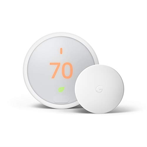 Google Nest Thermostat E - ترموستات ذكي + مجموعة مستشعر درجة حرارة Nest - أبيض