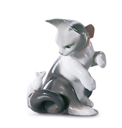 Lladró تمثال القط والفأر. الشكل الخزف القط.