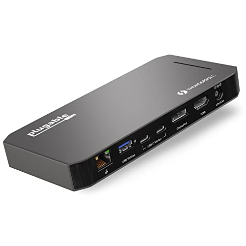  Plugable محطة إرساء Thunderbolt 3 و USB C مع شحن 96 وات - متوافقة مع أجهزة كمبيوتر Mac و Windows المحمولة ومنفذ DisplayPort و HDMI و 2 X USB-C و...