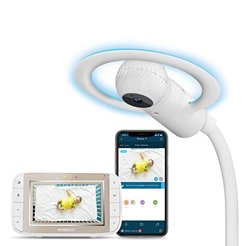  Motorola Halo + Video Baby Monitor - كاميرا Wi-Fi للرضع مزودة بحامل سرير علوي - شاشة ملونة مقاس 4.3 بوصة مع رؤية ليلية بالأشعة تحت...