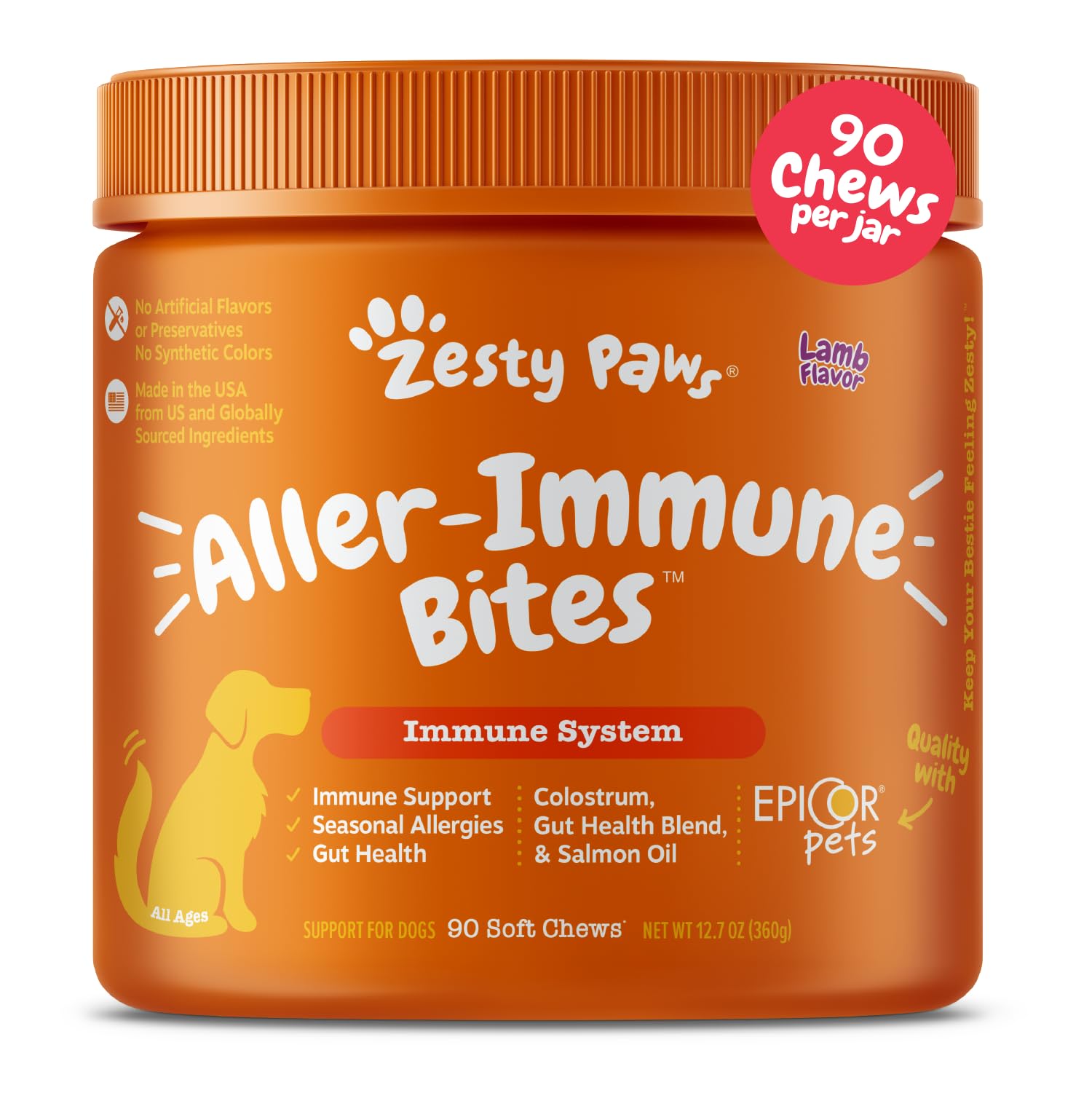  Zesty Paws تخفيف حساسية الكلاب - مكمل مضاد للحكة - بروبيوتيك أوميغا 3 للكلاب - زيت السلمون لصحة الجهاز الهضمي - مضغ...