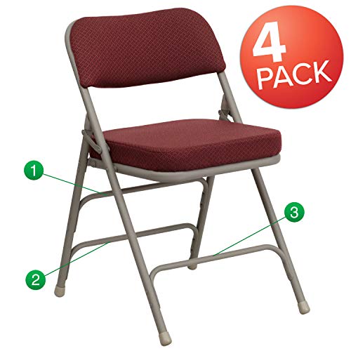 Flash Furniture 4 قطع كرسي قابل للطي من HERCULES Series Premium ثلاثي المنحني ومفصل مزدوج من قماش عنابي اللون