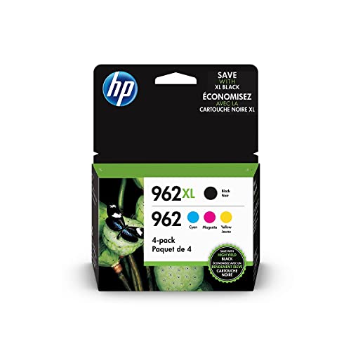 HP عبوة من 4 خراطيش حبر أصلية باللون الأسود عالية الإنتاجية 962XL وأرجوانية وأرجوانية وأصفر 962 (3JB34AN)