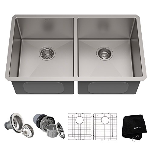 Kraus Standard PRO 33-inch 16 Gauge Undermount 50/50 Double Bowl Stainless Steel Kitchen Sink KHU102-33