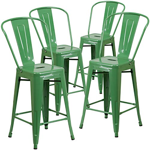  Flash Furniture مقعد تجاري من الدرجة الرابعة مقاس 24 قدمًا مصنوعًا من المعدن الأخضر عالي الارتفاع للاستخدام الداخلي...
