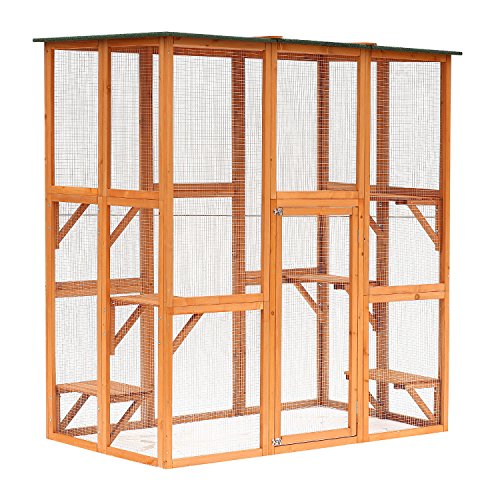 PawHut قفص Catio الخارجي الخشبي الخارجي مقاس 71 × 39 × 71 بوصة مع 6 منصات