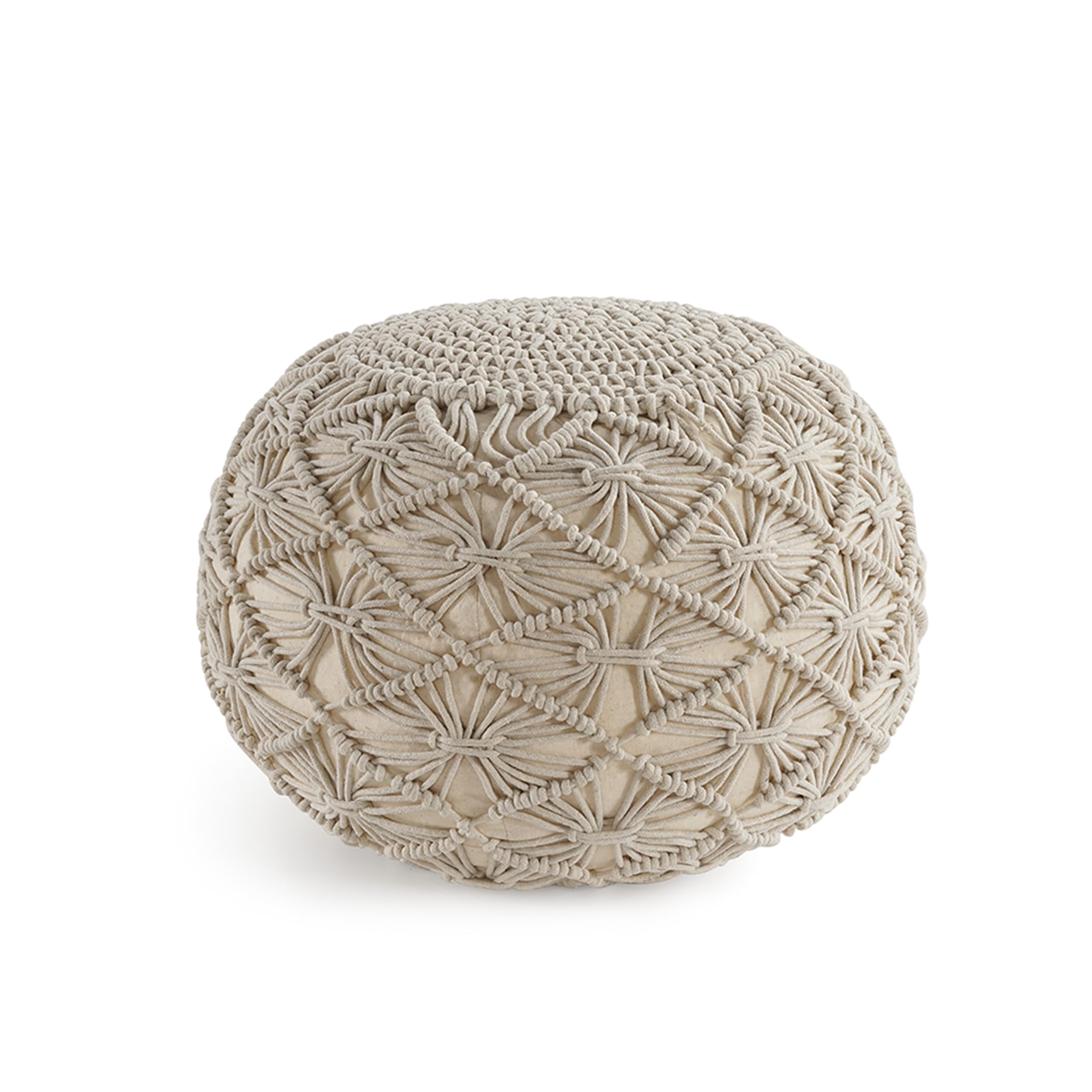 LANE LINEN Pouf مسند قدم عثماني - مكرم بوف - مسند للأرضية - سلك جديلة قطن 100٪ - مصنوع يدويًا ومخيط يدويًا -