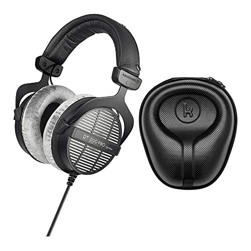 BeyerDynamic سماعات DT-990 Pro مفتوحة صوتيًا (250 أوم) مع مجموعة جراب سماعة رأس بغطاء صلب كبير من Knox Gear (2 قطعة)