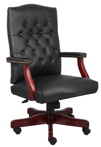 Boss Office Products كرسي Caressoft الكلاسيكي التنفيذي مع لمسة نهائية من خشب الماهوجني