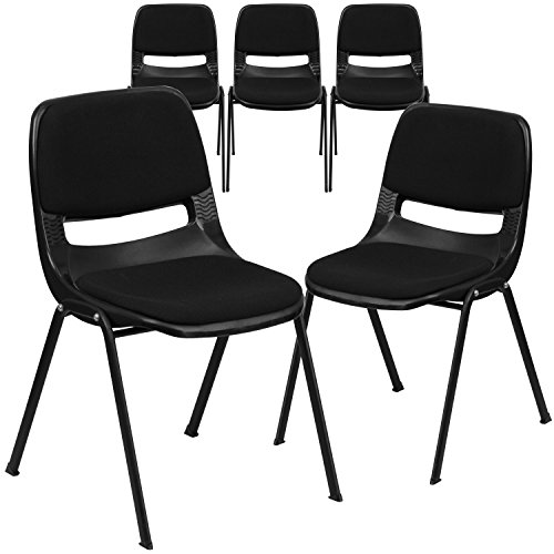 Flash Furniture 5 قطع كرسي HERCULES من فئة 880 رطل بسعة سوداء مع مقعد مبطن وظهر
