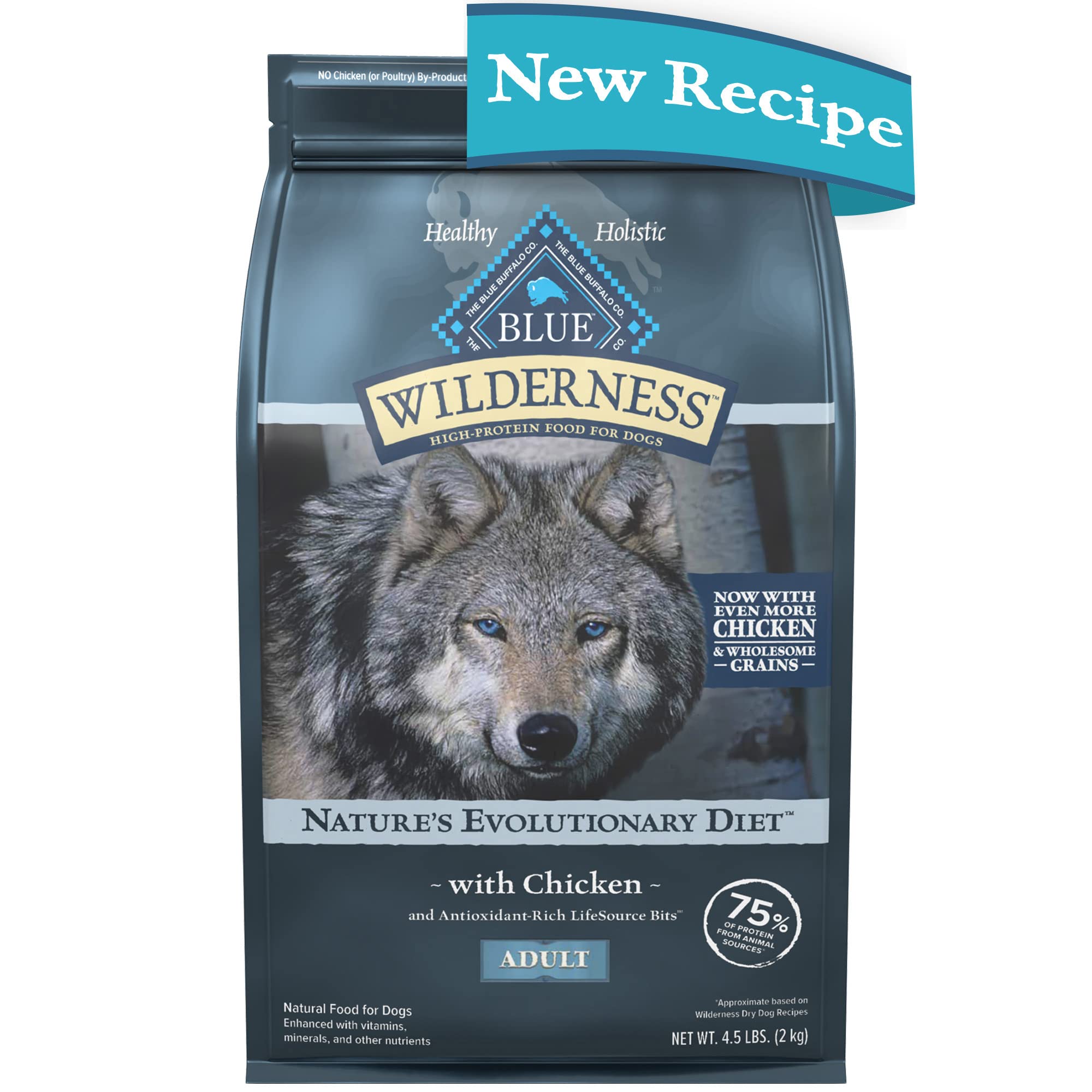 Blue Buffalo طعام الكلاب الجافة الطبيعي عالي البروتين من ويلدرنس بالإضافة إلى الحبوب الصحية