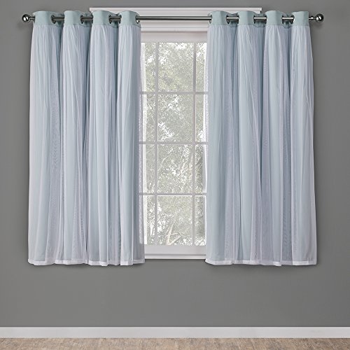 Exclusive Home Curtains منزل حصري Catarina متعدد الطبقات الصلبة غرفة تعتيم تعتيم وزوج من لوحة ستارة جروميت الشفافة