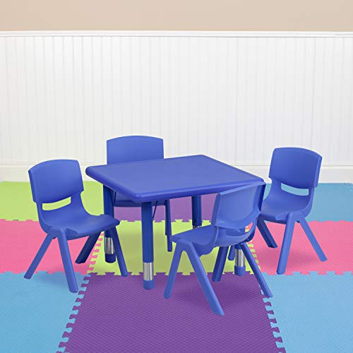Flash Furniture طقم طاولة نشاط قابل للتعديل بارتفاع بلاستيك مربع 24 بوصة مع 4 كراسي