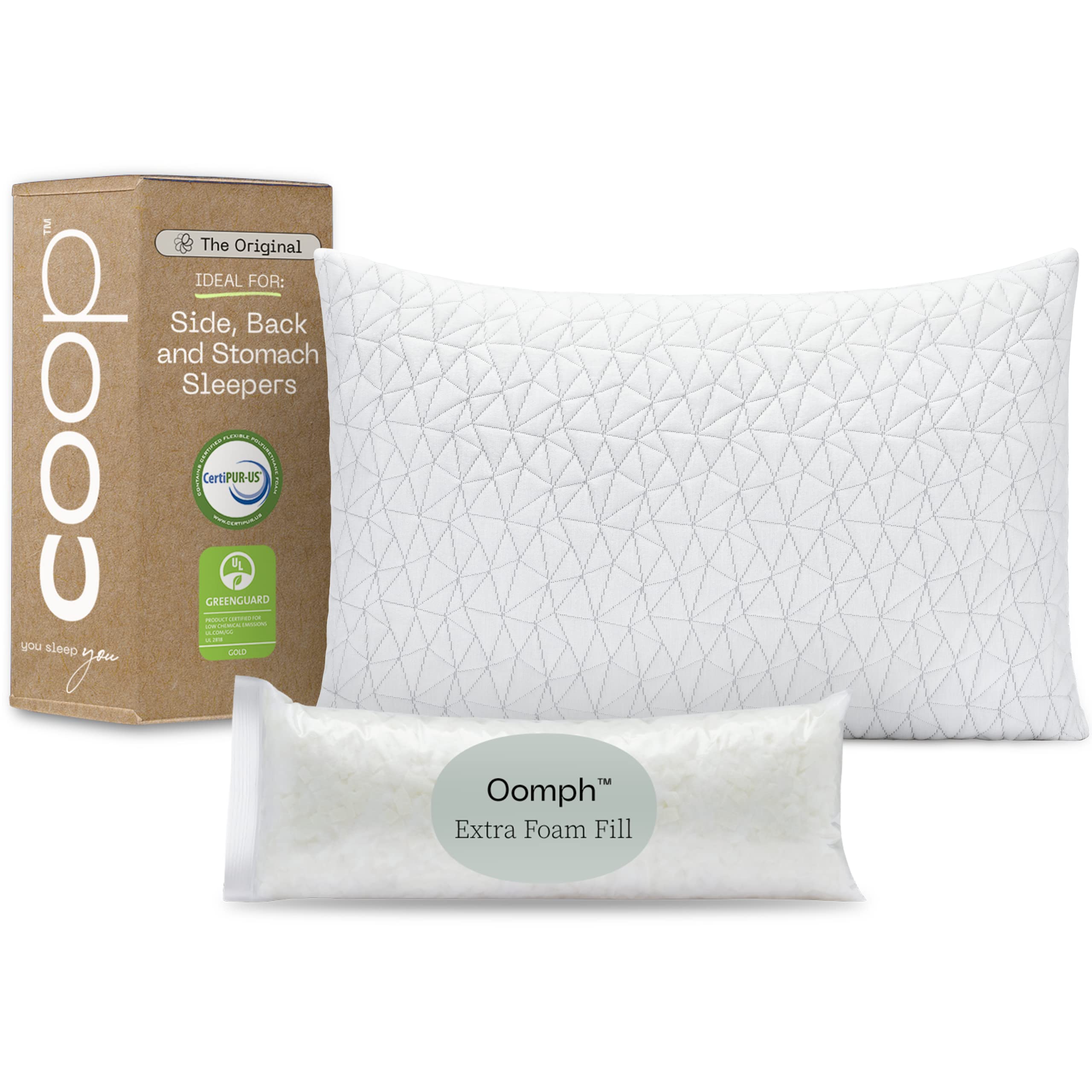  Coop Home Goods وسائد سرير علوية أصلية للنوم - وسائد إسفنجية قابلة للتعديل بشكل متقاطع - وسادة نوم متوسطة الحجم للظهر...